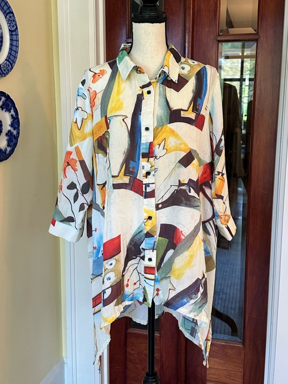 Lior Paris | SArt to Wear Tunic | Abstract Bold Print Button Down Shirt, Size L